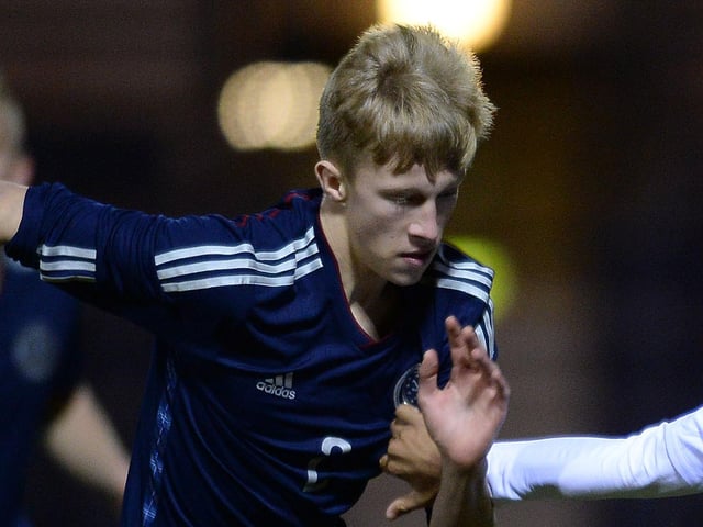 The on-loan Rangers man in action for of Scotland under-16s against in a Victory Shield match in 2013.
