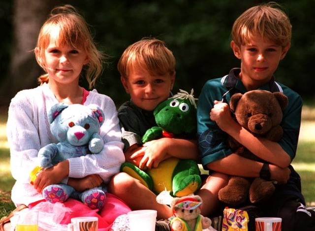 Carla Drane, Nathan Badger, Christian Drane - attended a teddy bear picnic in Sandall Beat Woods in 1996.