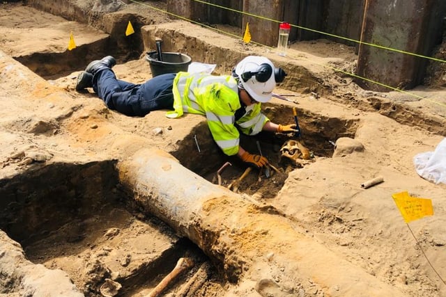 Archaeologists started to dig up the site outside of South Leith Parish Church on Constitution Street on Wednesday, following previous investigations revealing that the church’s graveyard extended well beneath the current road surface.