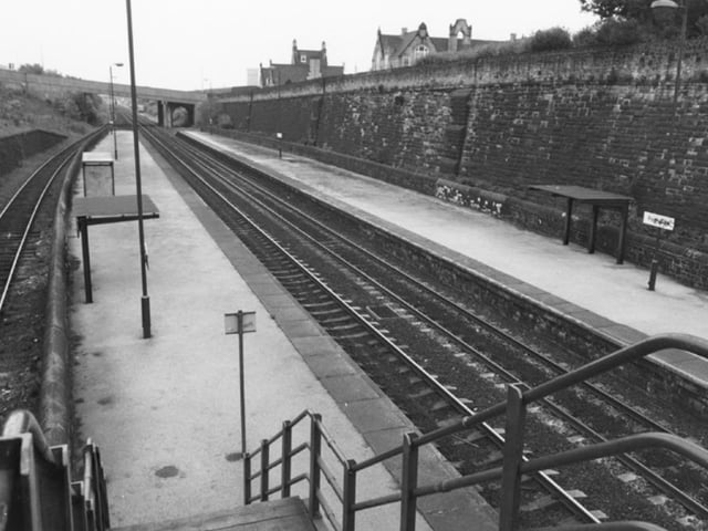 Brightside station in Sheffield, pictured in May 1993, with Brightside School visible to the right