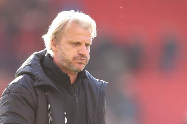 Markus Schopp, manager of Barnsley looks dejected after defeat to Sheffield United at Oakwell (George Wood/Getty Images)