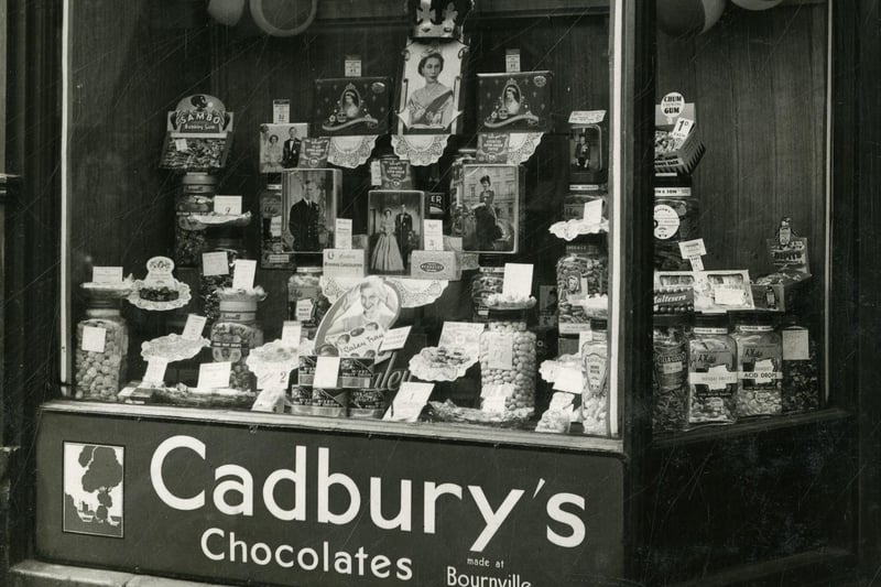 An unidentified shop front decorated for the Queen's coronation in 1953. Picture Sheffield ref no: u10683