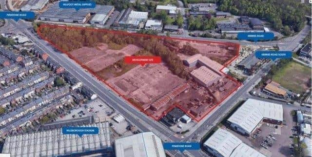 An empty site opposite the Hillsborough Stadium is likely to be given over to business units, an Aldi and a Costa Coffee.