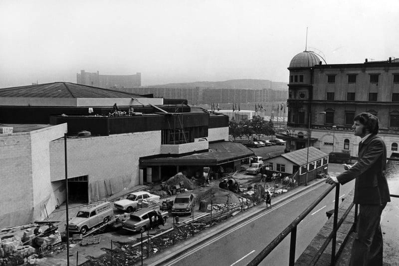 The Crucible Theatre's first artistic director Colin George watches building work at the theatre on July 30, 1971