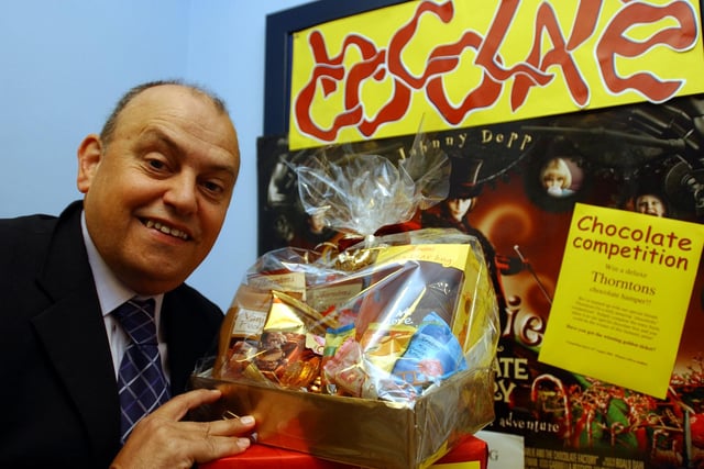 Ray Spencer with a chocolate hamper as part of a Charlie and the Chocolate Factory event in 2005. Remember it?