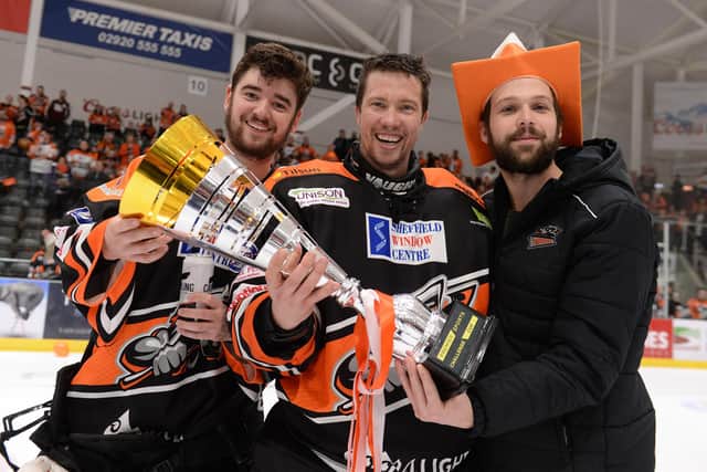Jeremy Brodeur (right) with Steeler goalies Tomas Duba and William Kerlin left. Pic by Dean Woolley.