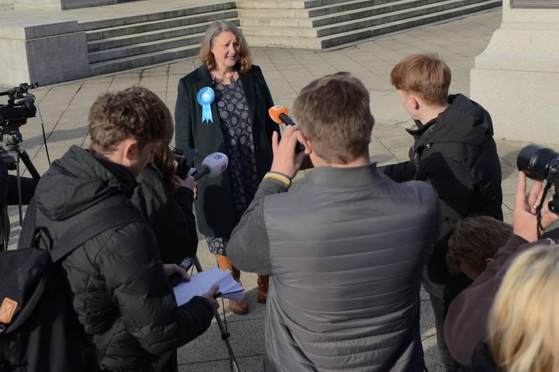 Mrs Mortimer was surrounded by reporters this morning after her win was announced.