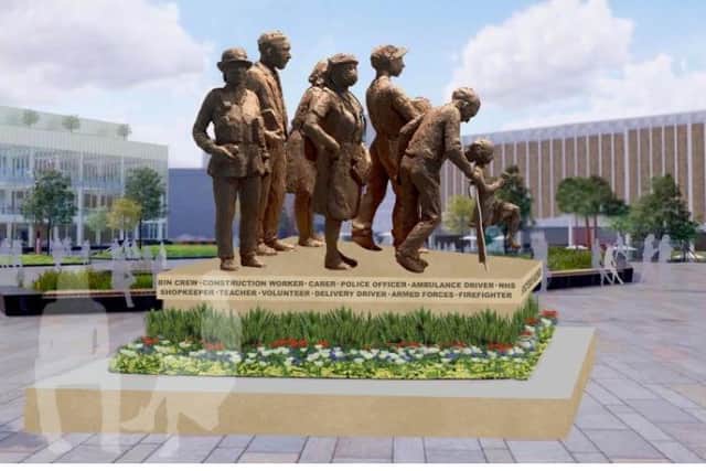 The council says the statue "commemorates those who have died during the pandemic and pays tribute to key workers and volunteers."