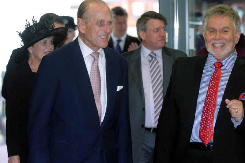 HRH Prince Philip, Duke of Edinburgh on his arrival in 2013 to officially open the new Glendene Arts Academy  Easington Colliery, pictured with Eric Baker, Academy Principal.