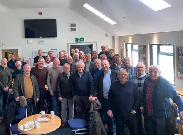 A number of former Hallam FC players got together at the club on Saturday, despite the scheduled match against Wosborough Bridge being postposned due to the weather. Picture: @HallamFC1860