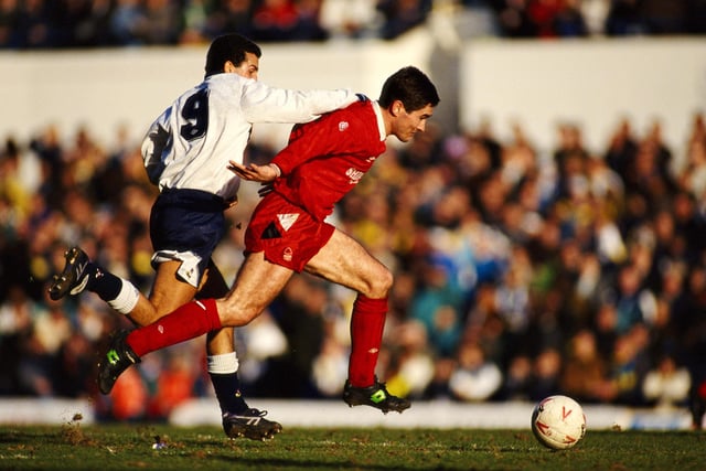 Nigel Clough gets past Vinny Samways during a Division One match between Spurs and Nottingham Forest on January 15, 1989.