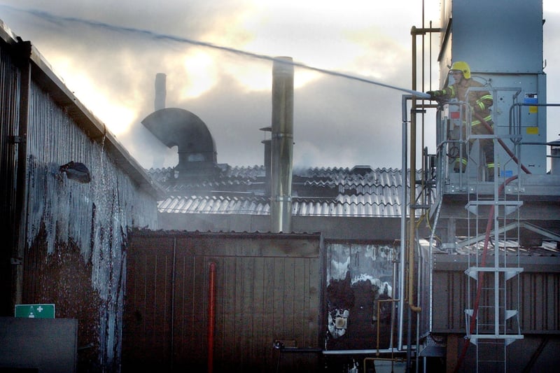 The aftermath of a fire at the Cheviot Foods factory in Amble in February 2004.