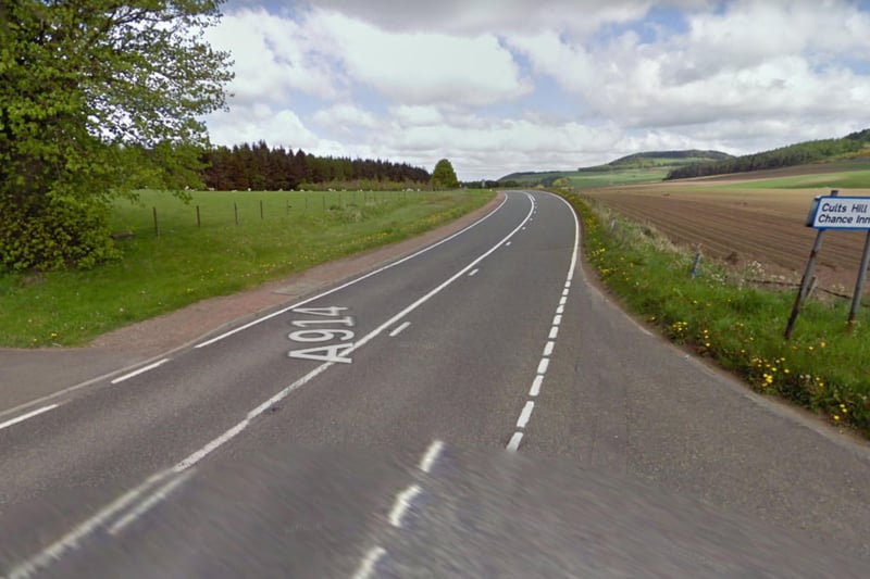 The A914 Pitlessie to Cupar road, near the Springfield junction.