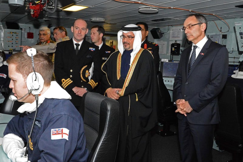 A Royal Navy warship has hosted His Royal Highness, Crown Prince Salman bin Hamad Al Khalifa and Her Majestys Ambassador to the Kingdom of Bahrain, Simon Martin CMG, to launch the year of 200th anniversary celebrations of Bahrain-UK relations.

Ops Room Demonstration Lt Cdr Chris Hollingworth RN, Cdr Stephen Higham RN with His Royal Highness Prince Salman bin Hamad Al Khalifa and His Excellency Mr Simon Martin