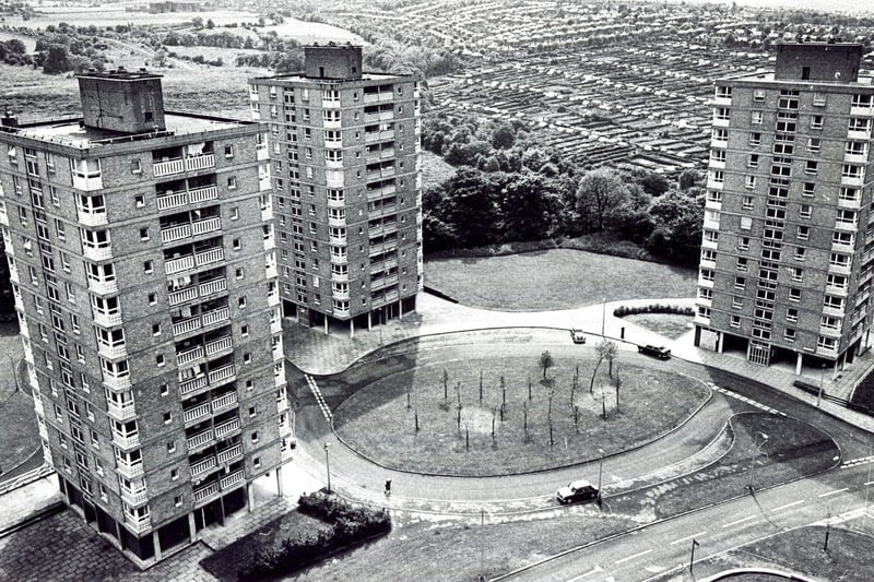 A view of the high rise flats in Gleadless Valley, Sheffield, in 1972