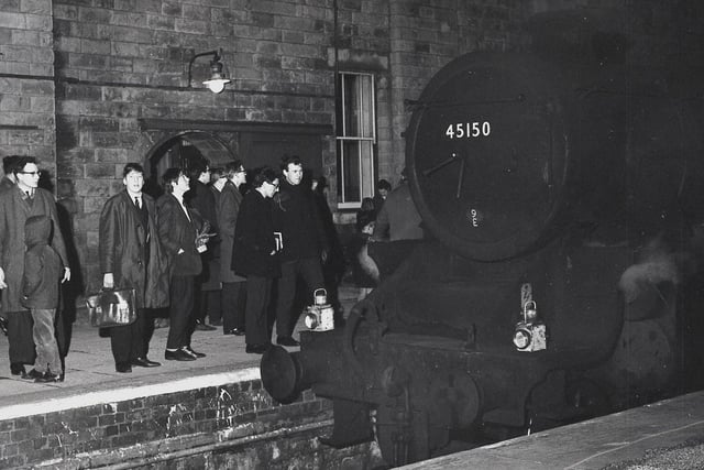 The last steam train to arrive at Buxton's Midland station is welcomed by hordes of enthusiasts in 1967