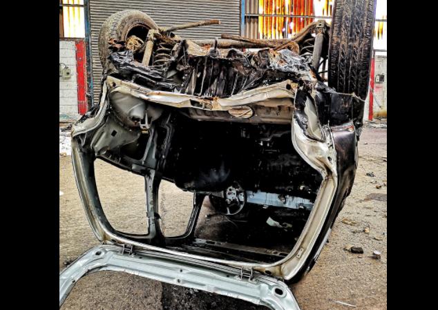 An inverted car on part of the former Askern Saw Mills site