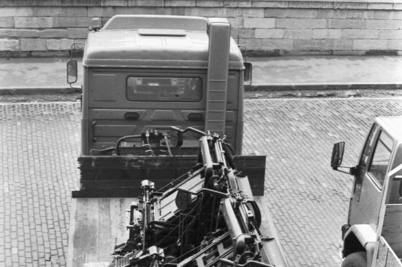 The old linotype machines were loaded on to the back of a lorry outside the North Bridge offices of the Scotsman newspaper in Edinburgh, December 1985.