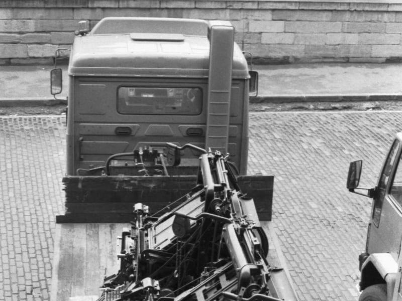 The old linotype machines were loaded on to the back of a lorry outside the North Bridge offices of the Scotsman newspaper in Edinburgh, December 1985.