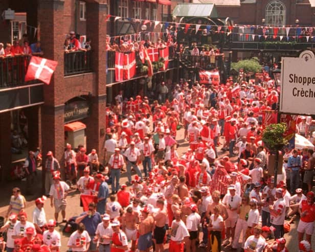 Danish fans gathered for a concert in Orchard Square, Sheffield