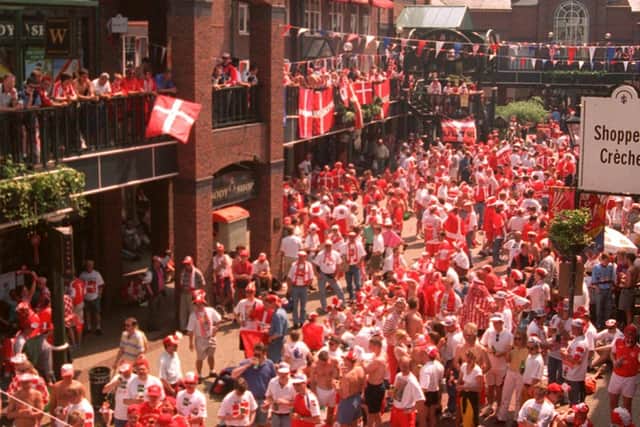 Danish fans gathered for a concert in Orchard Square, Sheffield
