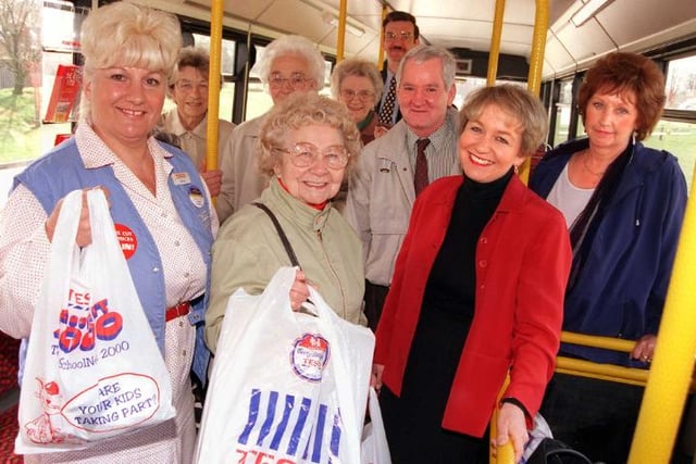 A group of ladies riding the bus in 1999.