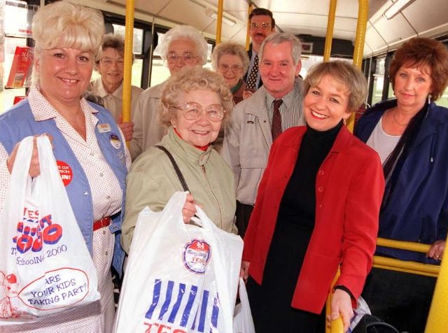 A group of ladies riding the bus in 1999.