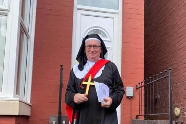 The Royal Mail manager has been delivering post dressed as a nun to fundraise for hospital staff.