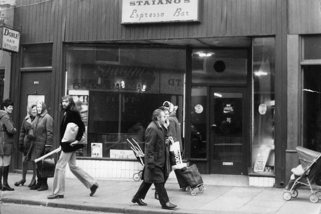 Maybe you brave the cold and warmed yourself up with a hot brew. Here is Staiano's Expresso Bar in Frederick Street in 1974.