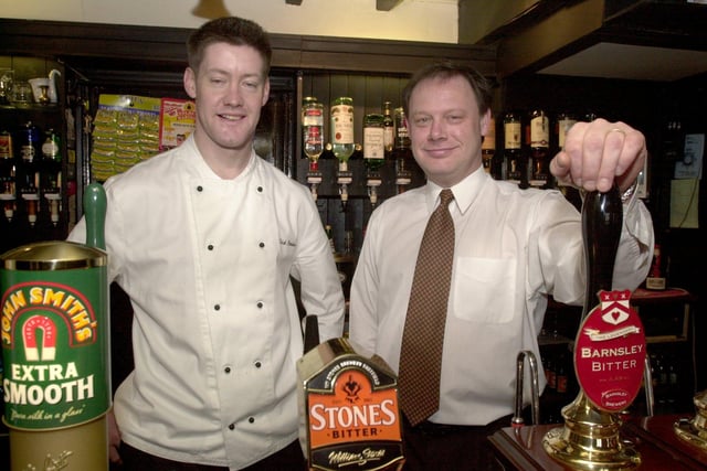 Head chef Dick Panshon and licensee Stephen Marsh at the Dog and Partridge pub at Hazlehead on the Woodhead Pass in 2001