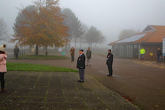 Members of the public who attended Mansfield's foggy Remembrance Day Service - Picture: Melvyn Pearce/Royal British Legion