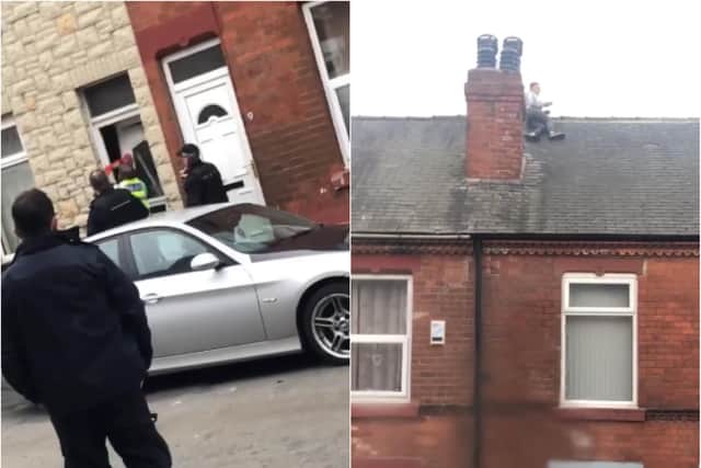 The man tried to evade police by climbing onto the roof of a house in Doncaster.