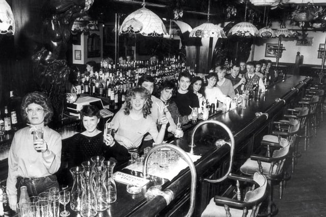 Staff at Hanrahan's Bar, Glossop Road, Sheffield...1984