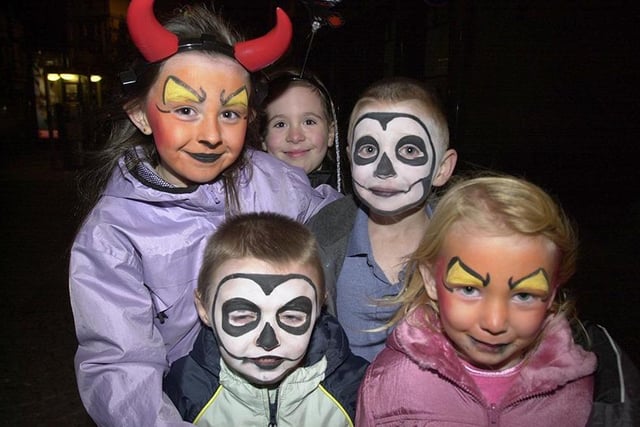 Pictured at the Fright Night held in the Sheffield City centre for Halloween are, Rebecca and Shaun Pearson, Stephanie Shepherd, and Adam and Natasha Polocki, October 31, 2001