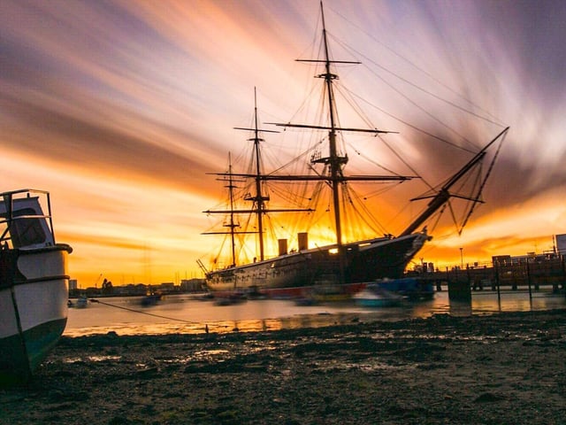 One of the Royal Navy's first armour-plated, iron-hulled warships, HMS Warrior is now berthed in the harbour as part of the Historic Dockyard. She is a reminder of Portsmouth's proud naval history.