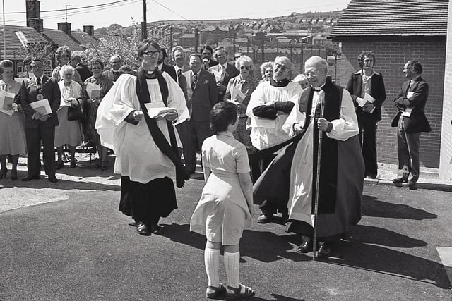The Bishop of Derby arrived to open the extension to St Georges School, New Mills in 1980