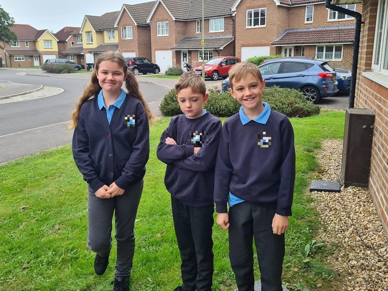Parents from across the Portsmouth area shared photos as their children returned to school after the summer holiday on Thursday, September 2, 2021. Pictured is Gracie, aged nine, Lee Jr, and Micky, aged eight. 