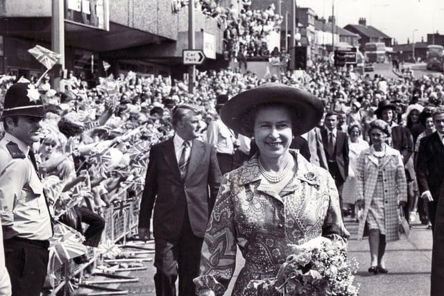 Barnsley's streets were packed for a tour of the town in July 1975. While she was there, the Queen opened the town's new markets and visited Cannon Hall