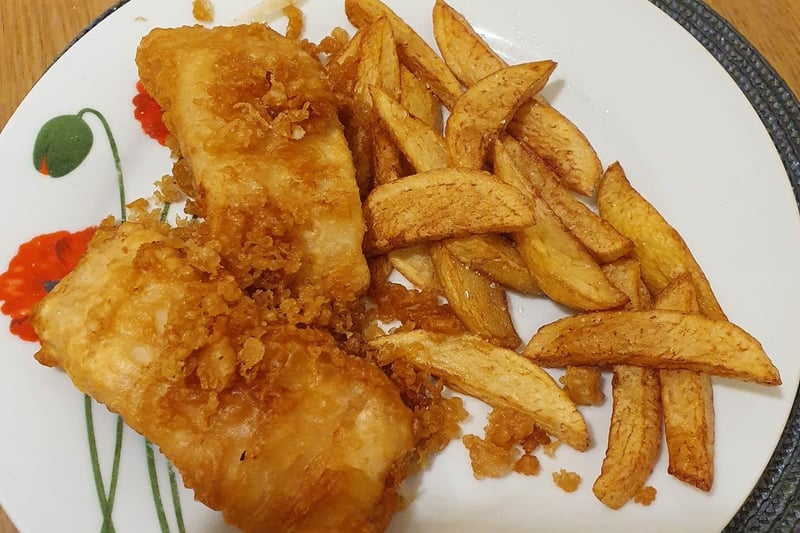 Don't forget the salt and vinegar on this delicious fish and chips!