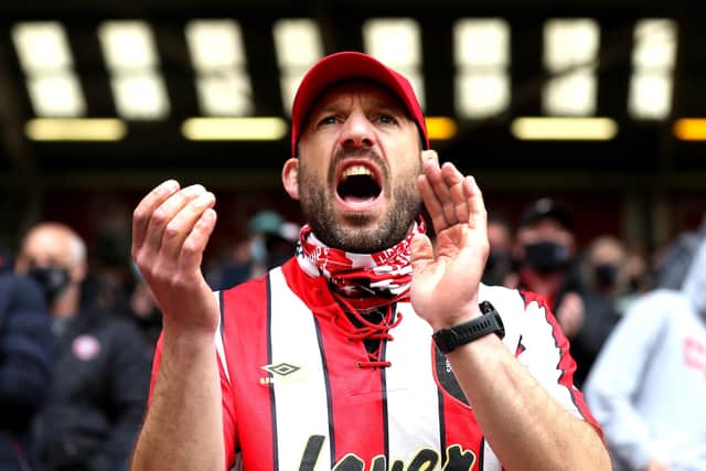 A Sheffield United fan shows their support during the Premier League match between Sheffield United and Burnley at Bramall Lane.