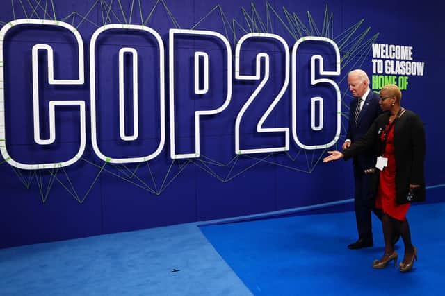 US President Joe Biden arrives for the Cop26 summit at the Scottish Event Campus (SEC) in Glasgow. Picture date: Monday November 1, 2021. PA Photo. See PA story ENVIRONMENT Cop26. Photo credit should read: Adrian Dennis/PA Wire 