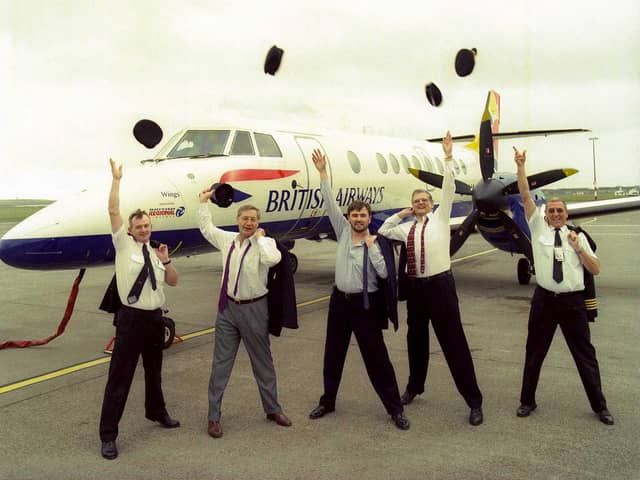 British Airlines and Sheffield City Airport staff celebrate during the good times
