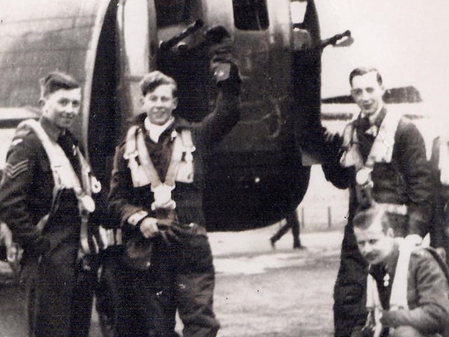 Pictured from left, Sgt Powell, navigator; Sgt Green, rear gunner: Sgt Gill, mid-upper gunner; F/O Campbell, bomb aimer.