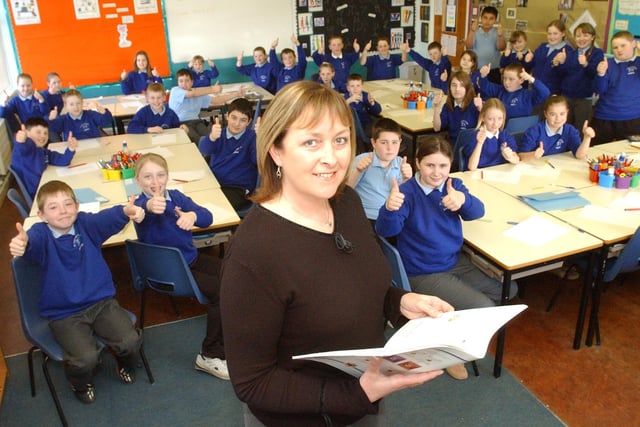 Thumbs-up for Susan Woodhouse from this class at St James RC Primary in 2004.