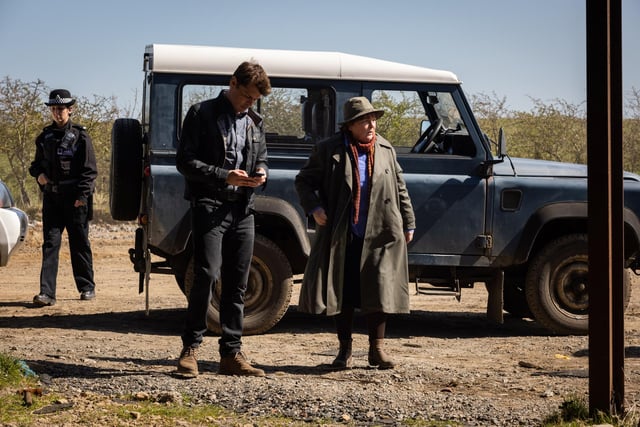 Brenda Blethyn and Kenny Doughty with Vera's trusty Land Rover.