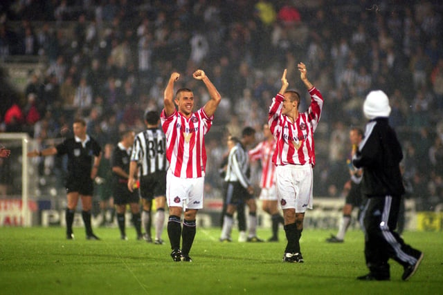 Kevin Phillips after a Tyne-Wear derby win at St James's Park in 1999.
