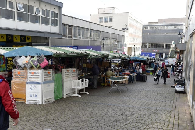 Market stalls in King Street, Sheffield