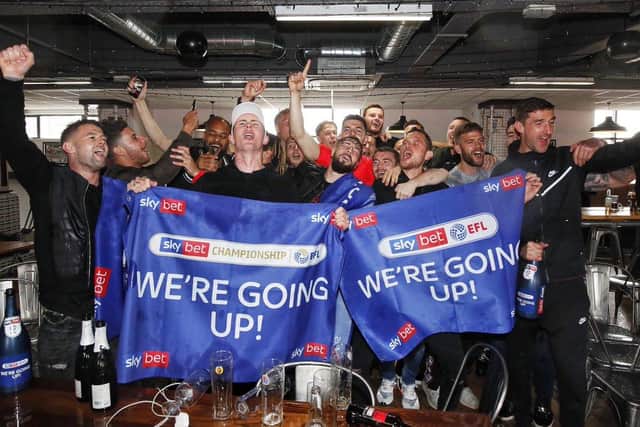 Sheffield United celebrate being promoted to the Premier League