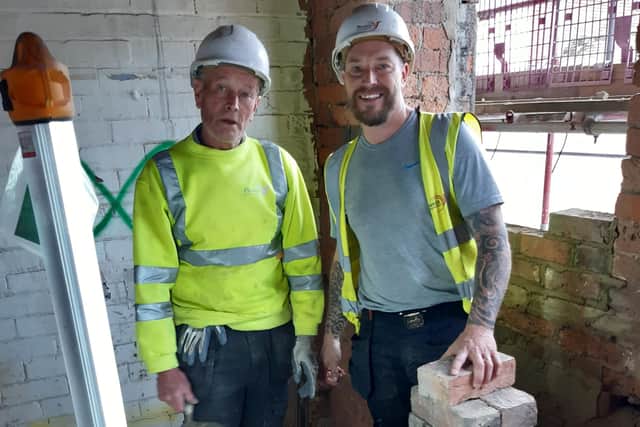 Bricklayers Tony Sheldon, left, and Arran Wilkinson.