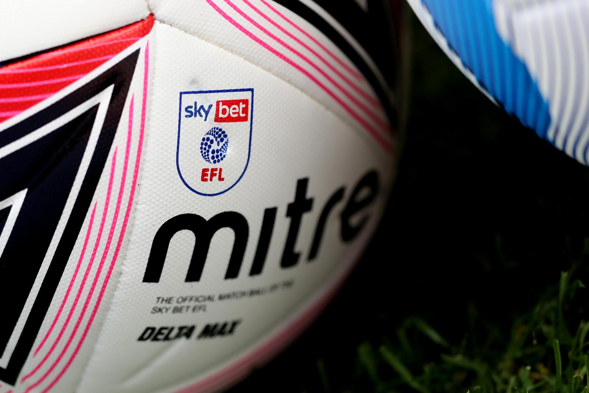 BARNSLEY, ENGLAND - OCTOBER 17: A general view of the Sky Bet EFL official Mitre match ball ahead of the Sky Bet Championship match between Barnsley and Bristol City at Oakwell Stadium on October 17, 2020 in Barnsley, England.